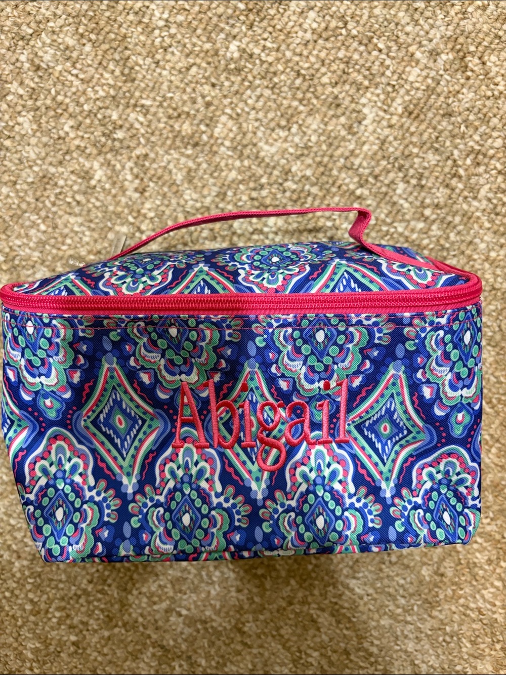 Personalized Abigail Navy Floral Cosmetic Bag with Pink Trim
